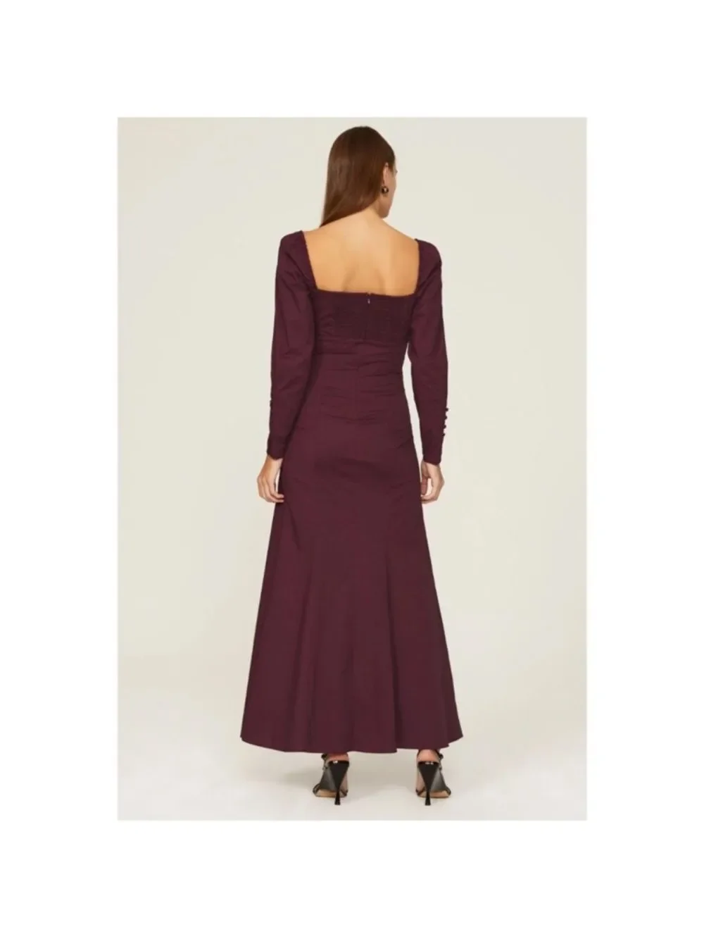 Staud $375 Josephine Long sleeve slit Maxi Dress in burgundy - Picture 3 of 4